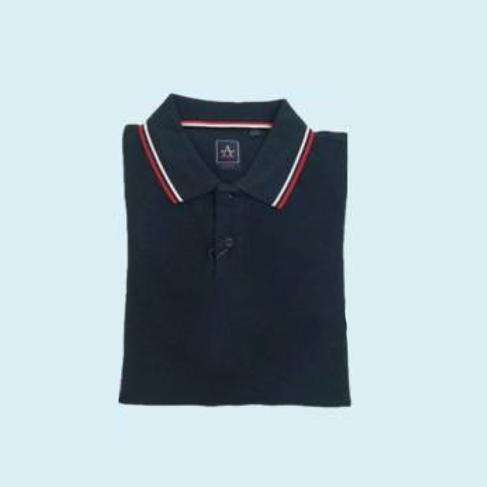ARROW POLO T-SHIRT - NAVY BLUE WITH RED AND WHITE TIPPINGS COLOUR